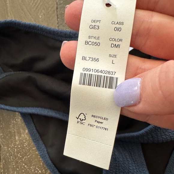 J.‎ Crew NWT Bikini Bottom Women’s L Curved Waist Navy Blue Scrunchie - Picture 5 of 9